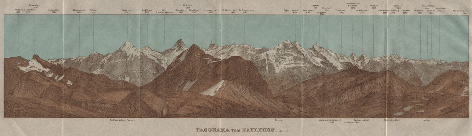 PANORAMA from/vom FAULHORN. Berner Oberland. Bernese Oberland 1911 old map